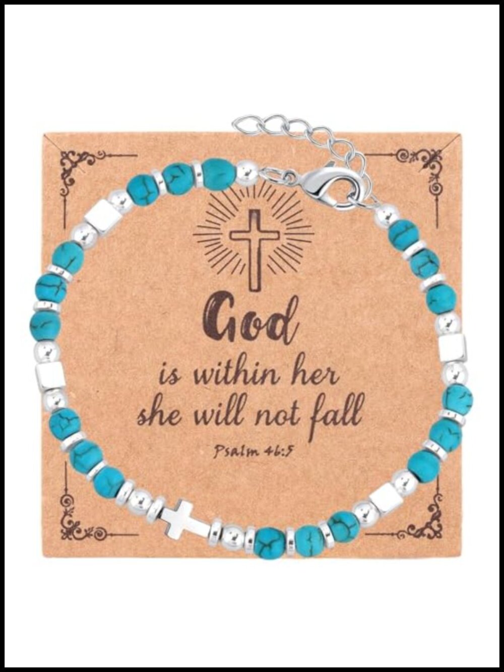 Natural Stone Beaded Cross Bracelet Inspirational Gift Women Adjustable